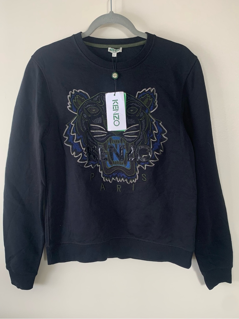 Kenzo Paris Embroidered Tiger black Sweatshirt pullover Size L/ NWT